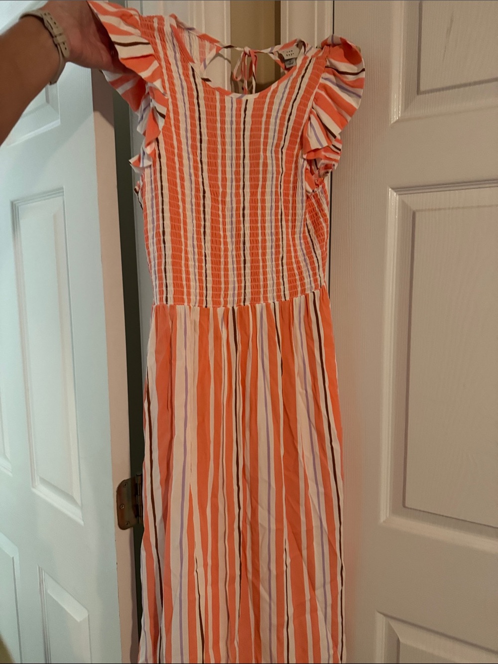 NWT a new day Orange and White Striped Midi Dress with Ruffle Sleeves